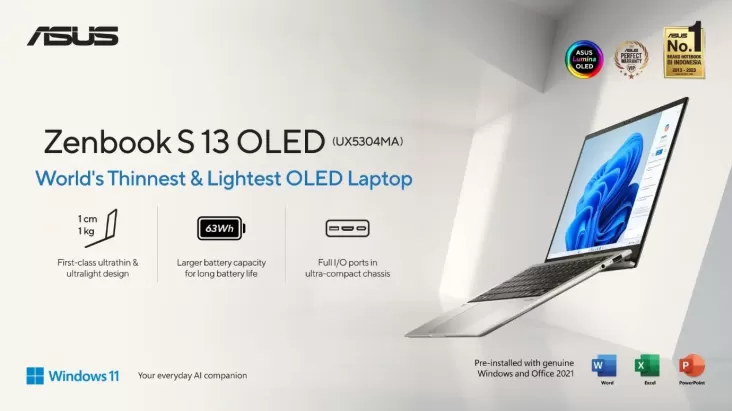 Zenbook S13 OLED UX5304: Laptop ASUS Artificial Intelligence Tipis, Ringan, Stylish, lalu juga Ramah Lingkungan